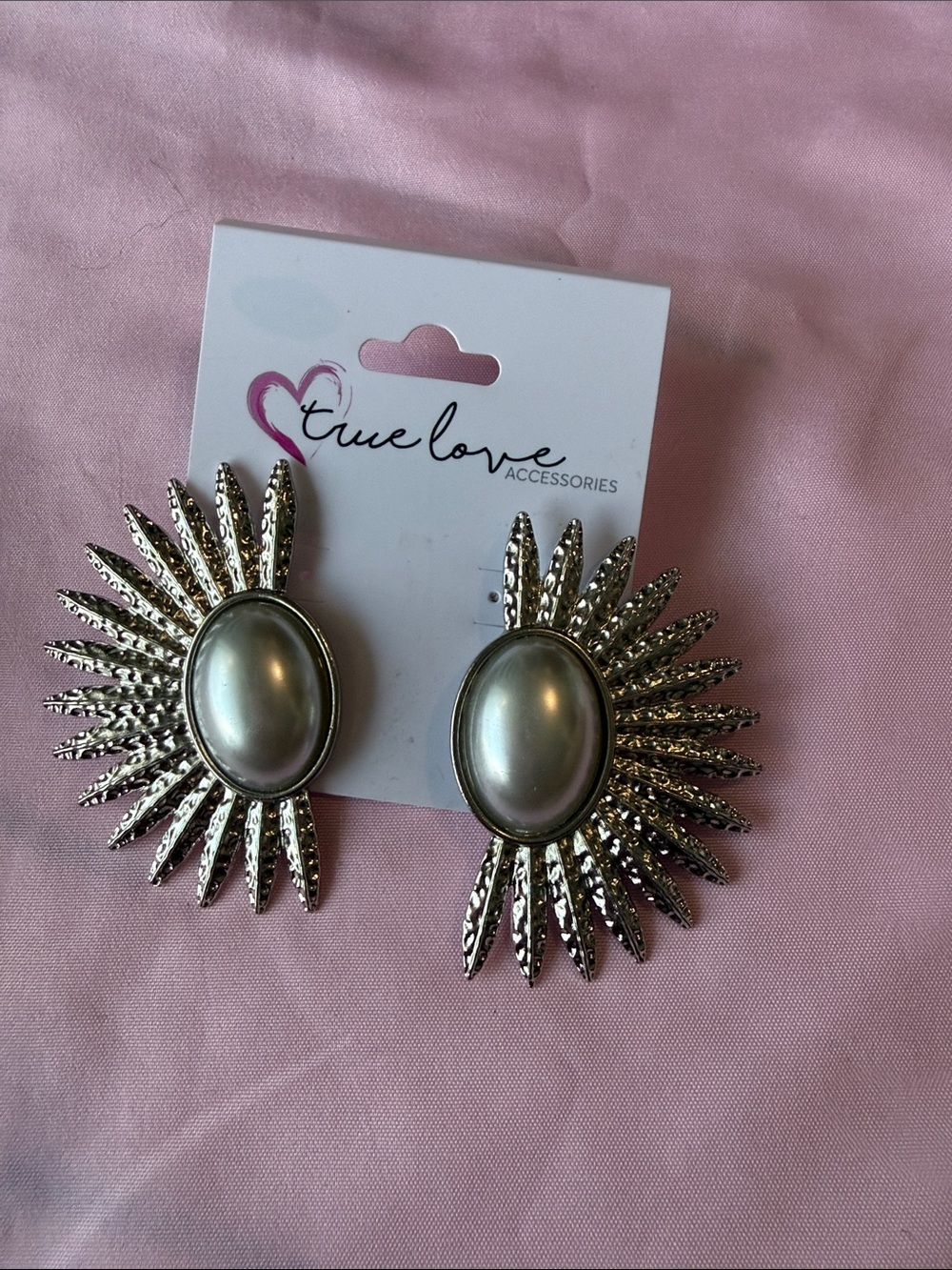 Silver Tone Sunburst Statement stud Earrings - Silver tone by true love